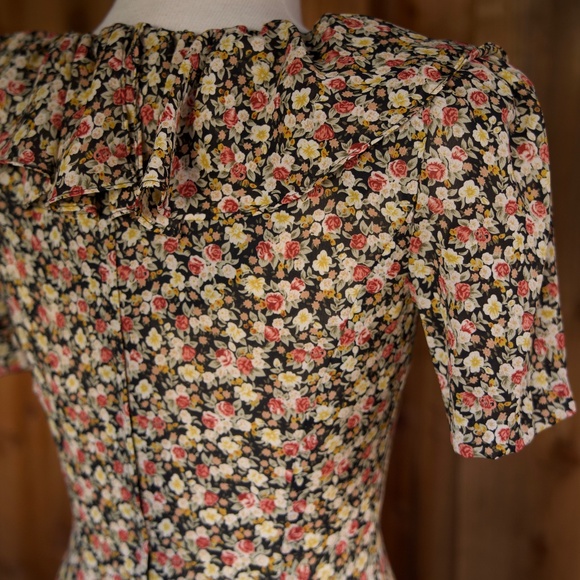 Vintage 90's Rebecca Fall Floral Doen Inspired Ruffle Collar Maxi Dress Size S - Picture 14 of 17